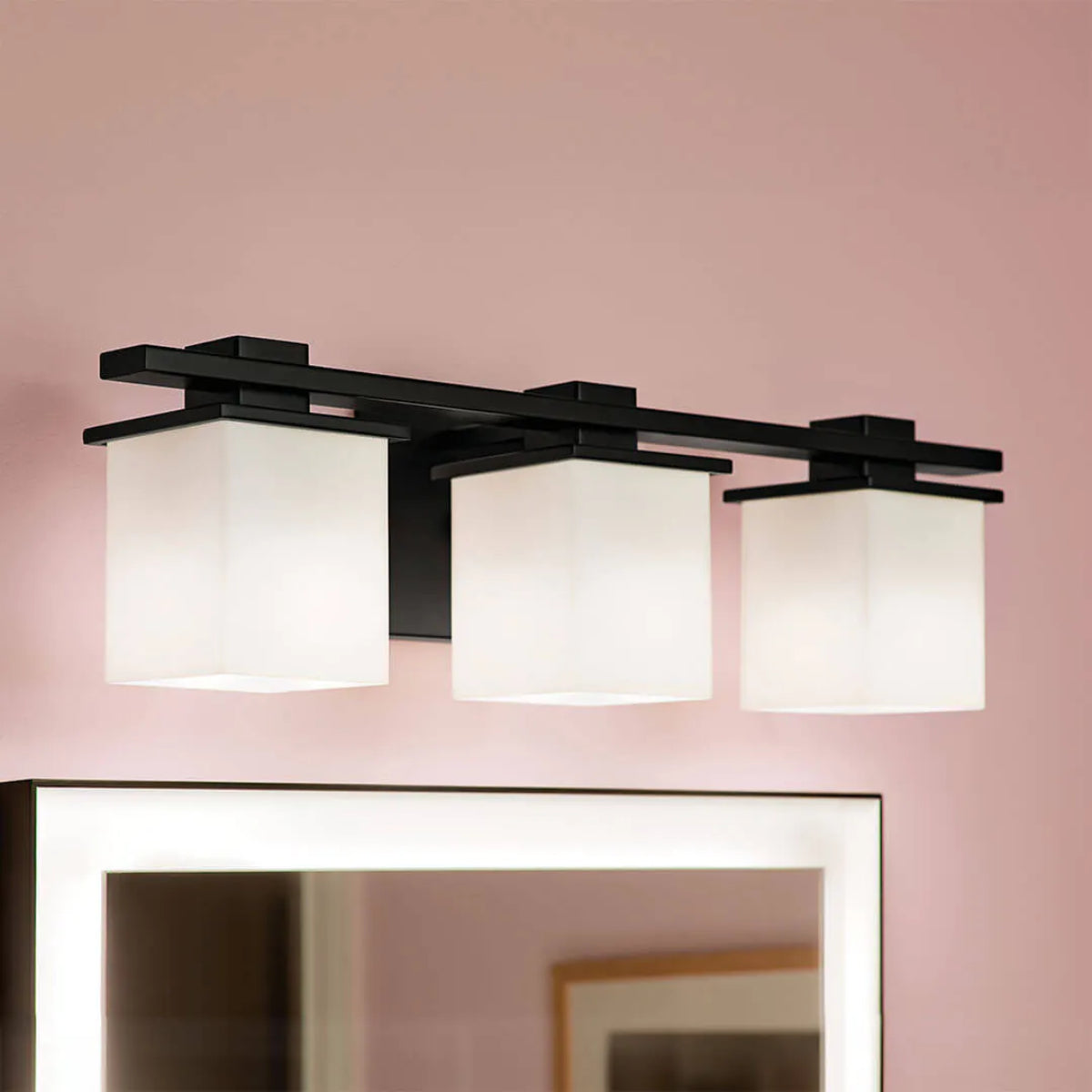 Tully 24 In 3-Lights Bathroom Vanity Light With Satin Etched Cased Opal Glass, Black Finish - Bees Lighting