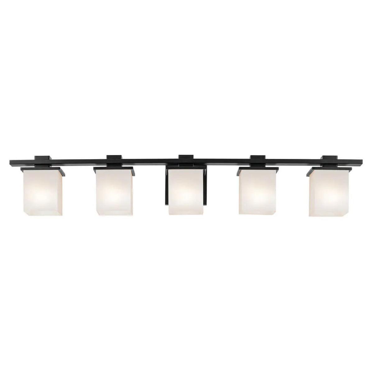 Tully 40 In 5-Lights Bathroom Vanity Light With Satin Etched Cased Opal Glass, Black Finish - Bees Lighting