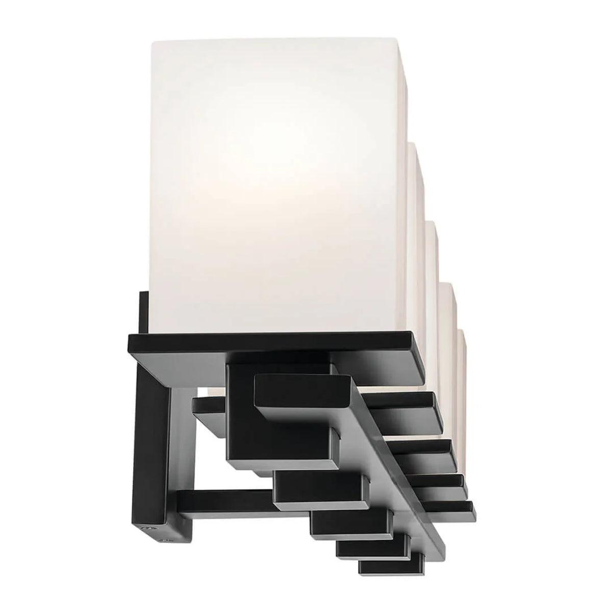 Tully 40 In 5-Lights Bathroom Vanity Light With Satin Etched Cased Opal Glass, Black Finish - Bees Lighting