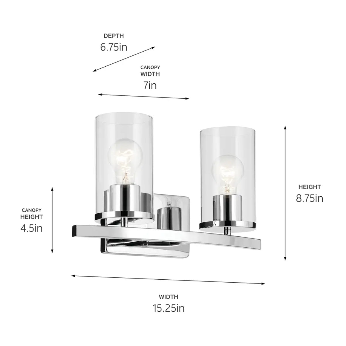 Crosby 15" 2-Light Vanity Light with Clear Glass, Chrome Finish