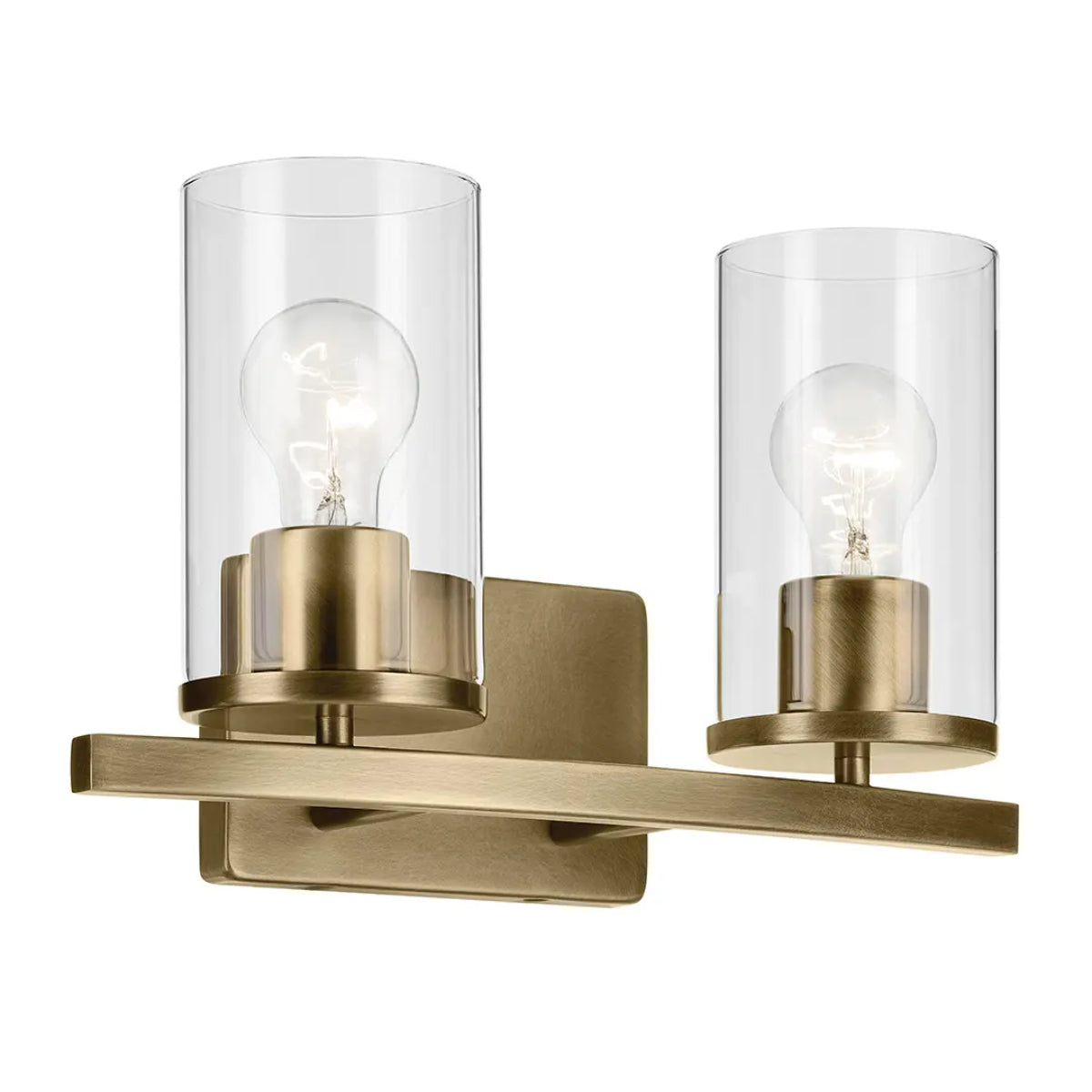 Crosby 15" 2-Light Vanity Light with Clear Glass, Natural Brass Finish