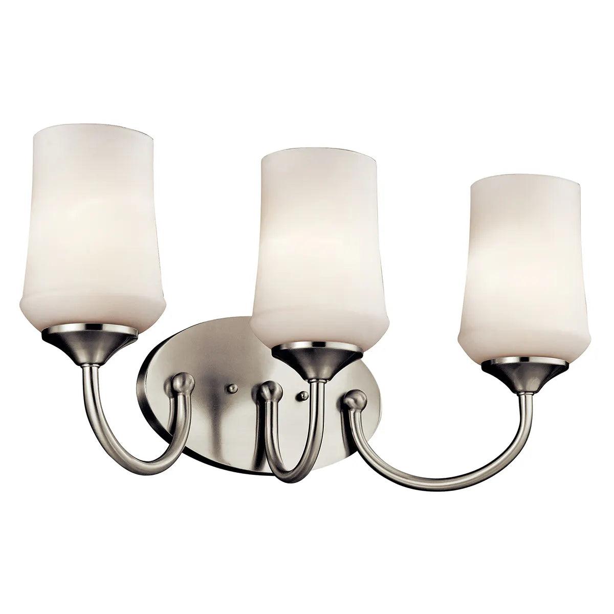 Aubrey 21 In 3-Lights LED Bathroom Vanity Light With Satin Etched Cased Opal Glass, Brushed Nickel Finish - Bees Lighting