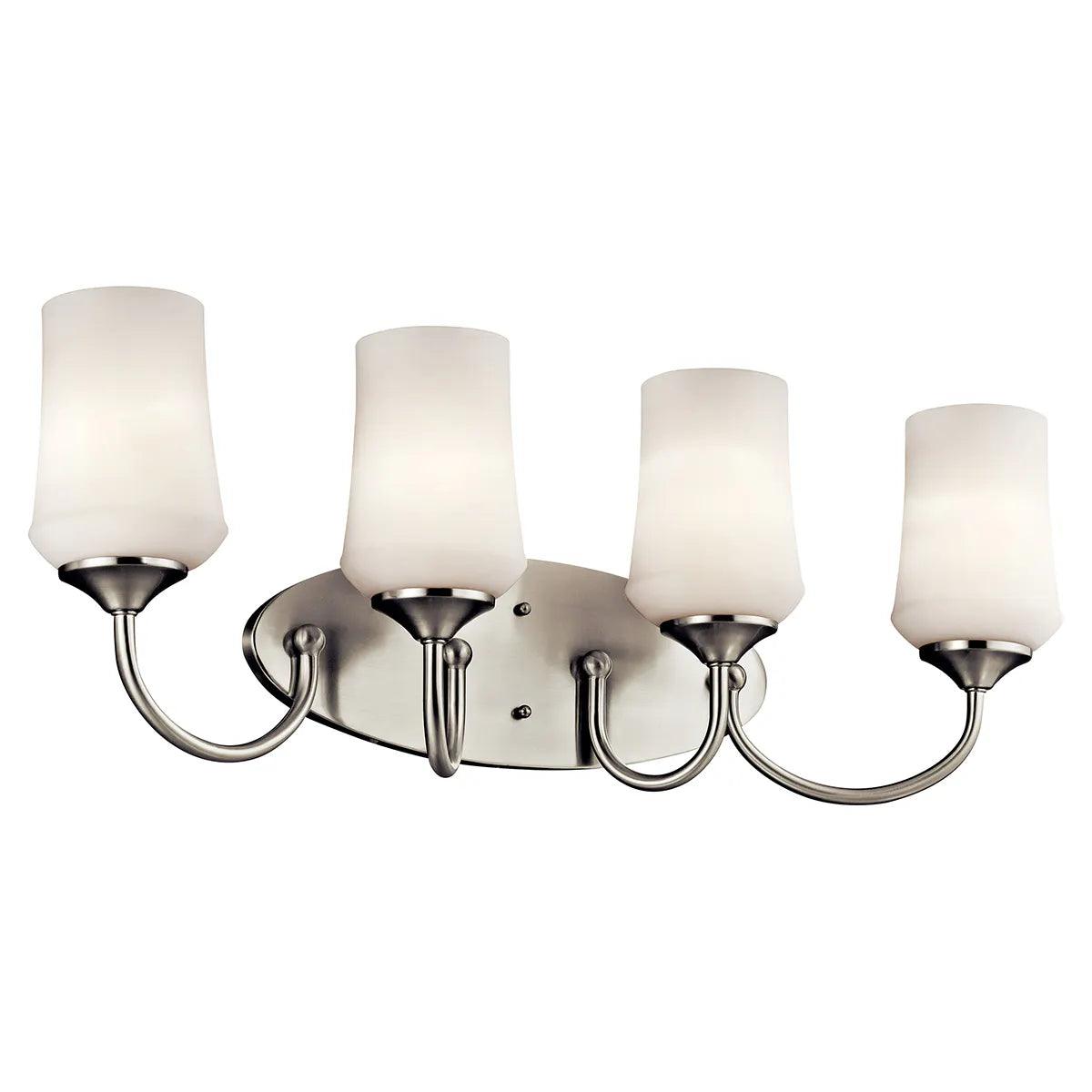 Aubrey 29 In 4-Lights LED Bathroom Vanity Light With Satin Etched Cased Opal Glass, Brushed Nickel Finish - Bees Lighting