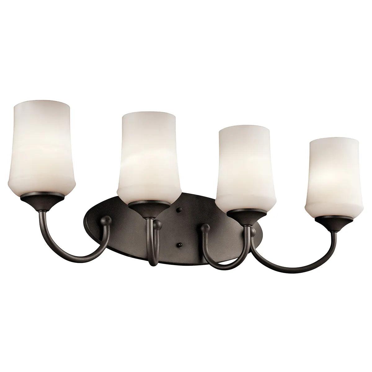 Aubrey 29 In 4-Lights LED Bathroom Vanity Light With Satin Etched Cased Opal Glass, Bronze Finish - Bees Lighting