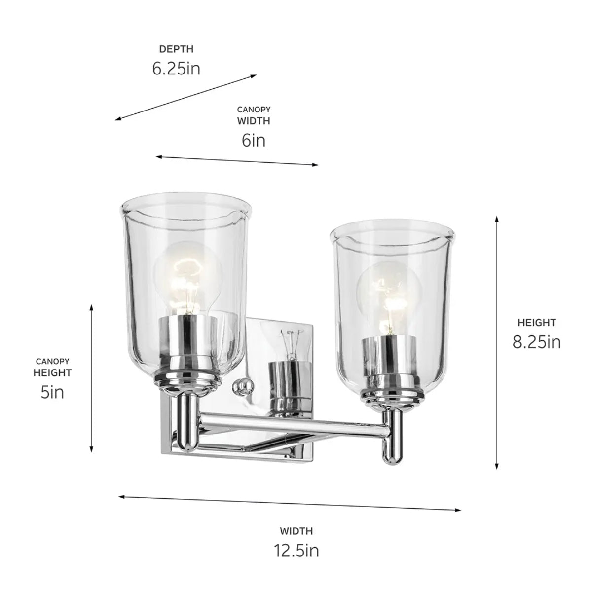 Shailene 13" 2-Light Bathroom Vanity Light with Clear Glass, Chrome Finish