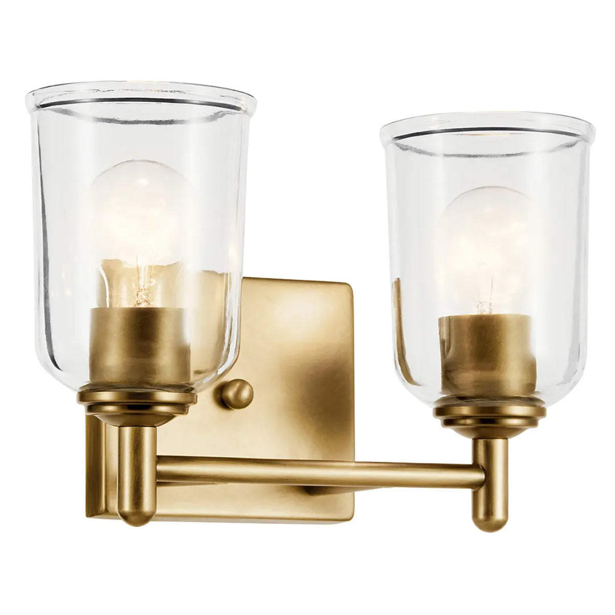 Shailene 13" 2-Light Bathroom Vanity Light with Clear Glass, Natural Brass Finish