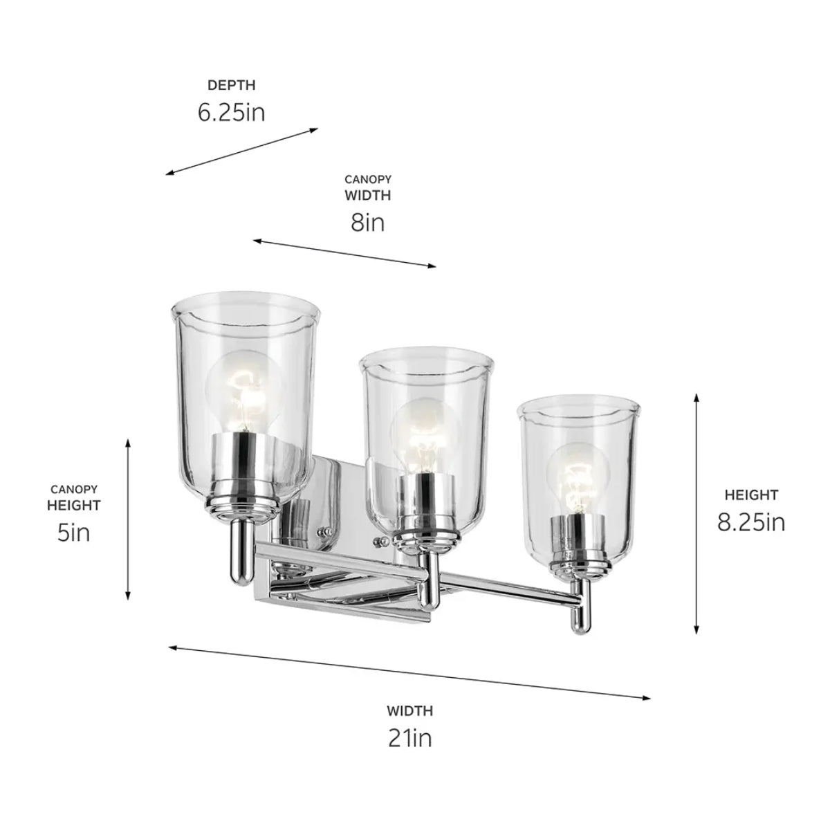 Shailene 21" 3-Light Bathroom Vanity Light with Clear Glass, Chrome Finish