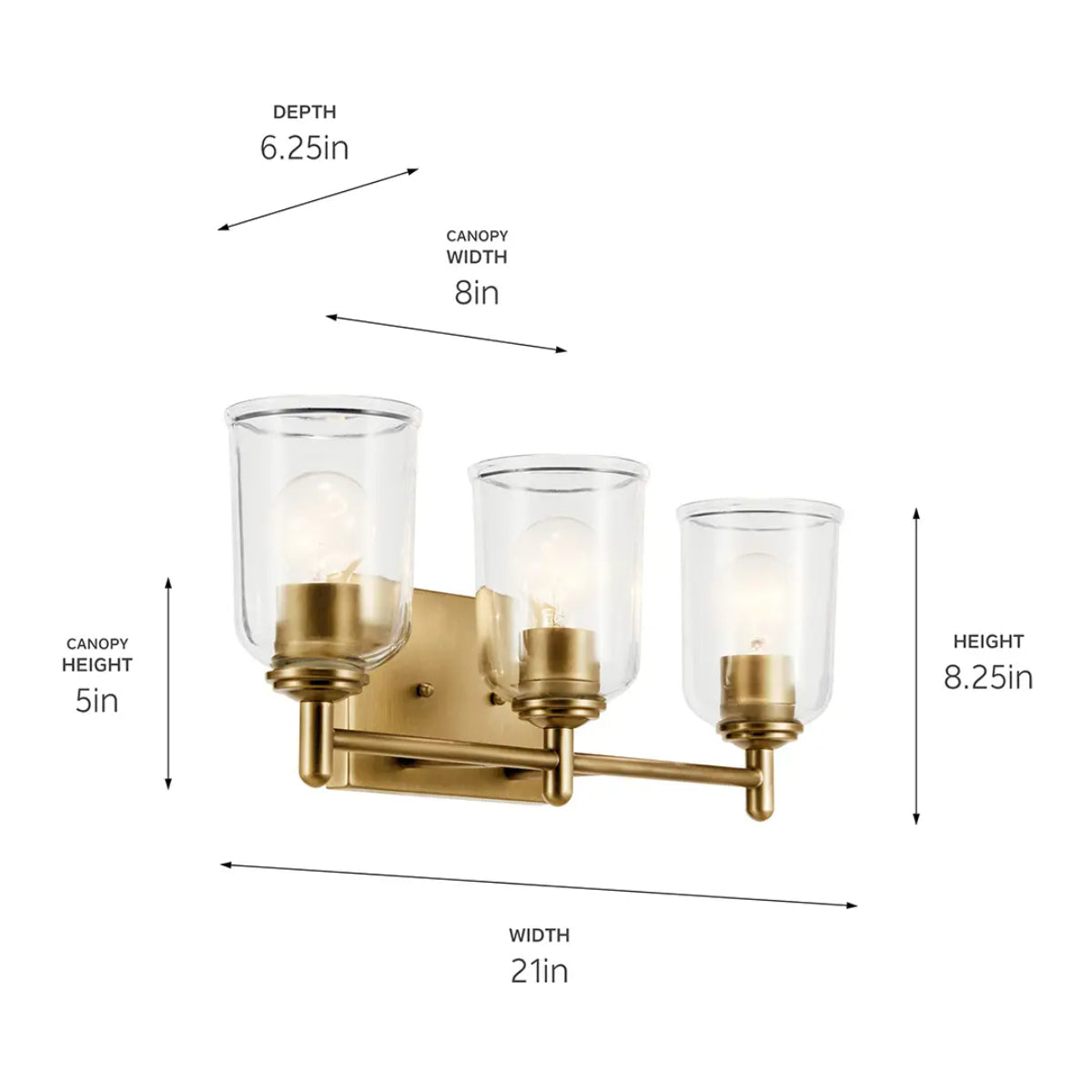 Shailene 21" 3-Light Bathroom Vanity Light with Clear Glass, Natural Brass Finish