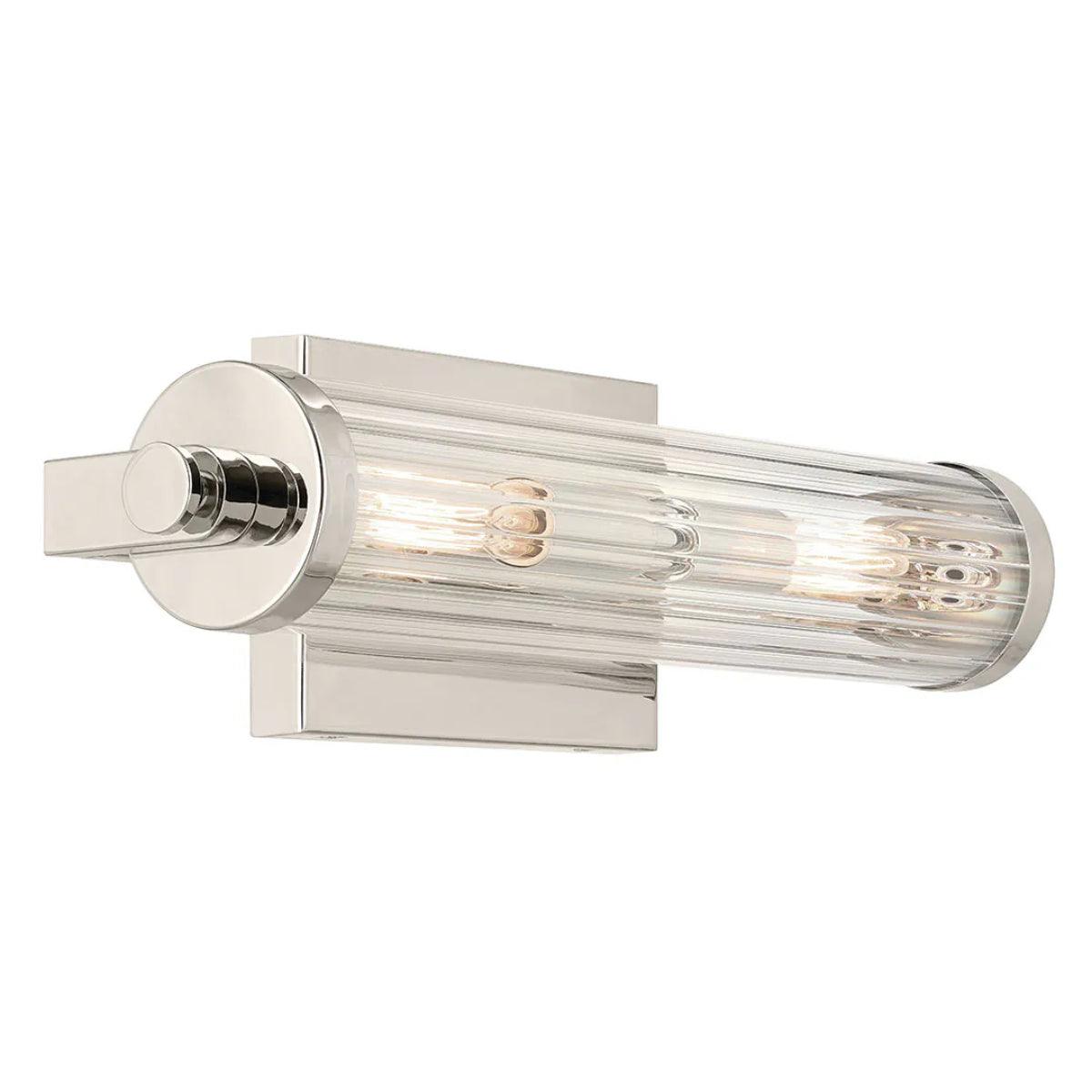 Azores 16 In 2-Lights Bathroom Vanity Light With Clear Fluted Glass, Silver Finish - Bees Lighting