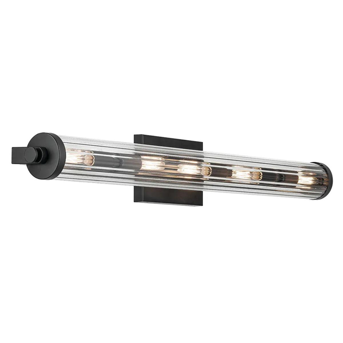 Azores 32 In 5-Lights Bathroom Vanity Light With Clear Fluted Glass, Black Finish - Bees Lighting