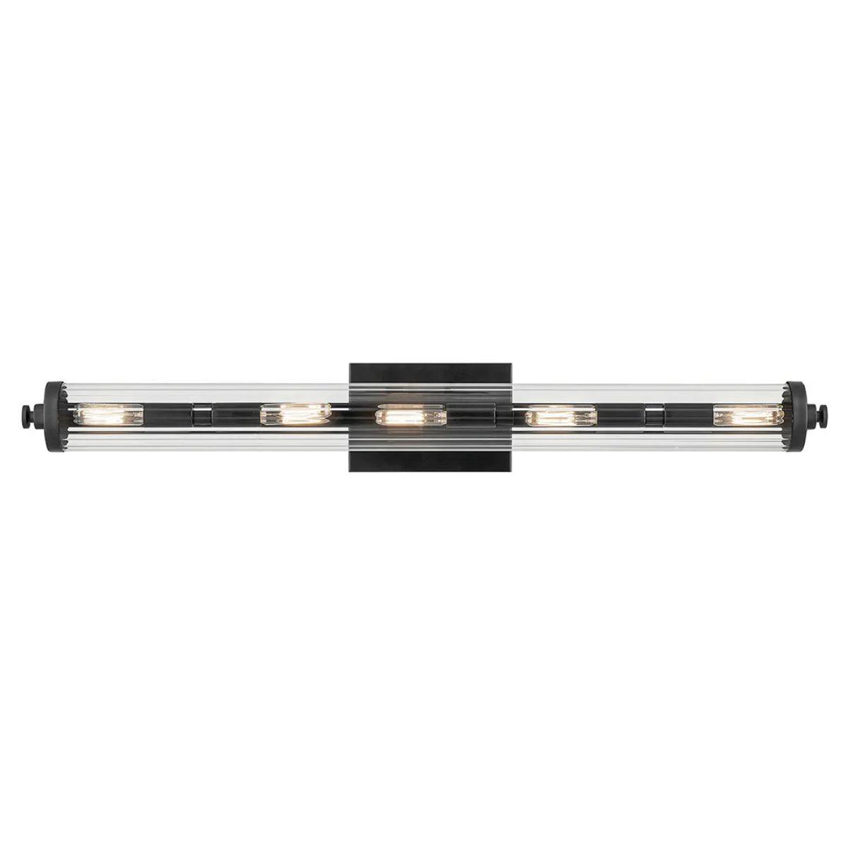 Azores 32 In 5-Lights Bathroom Vanity Light With Clear Fluted Glass, Black Finish - Bees Lighting