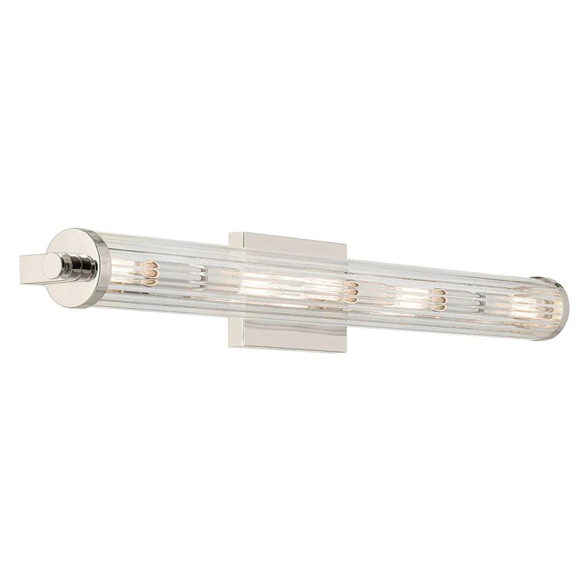 Azores 32 In 5-Lights Bathroom Vanity Light With Clear Fluted Glass, Silver Finish - Bees Lighting