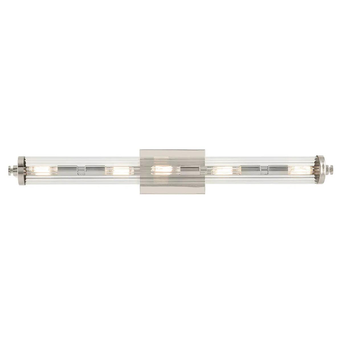 Azores 32 In 5-Lights Bathroom Vanity Light With Clear Fluted Glass, Silver Finish - Bees Lighting