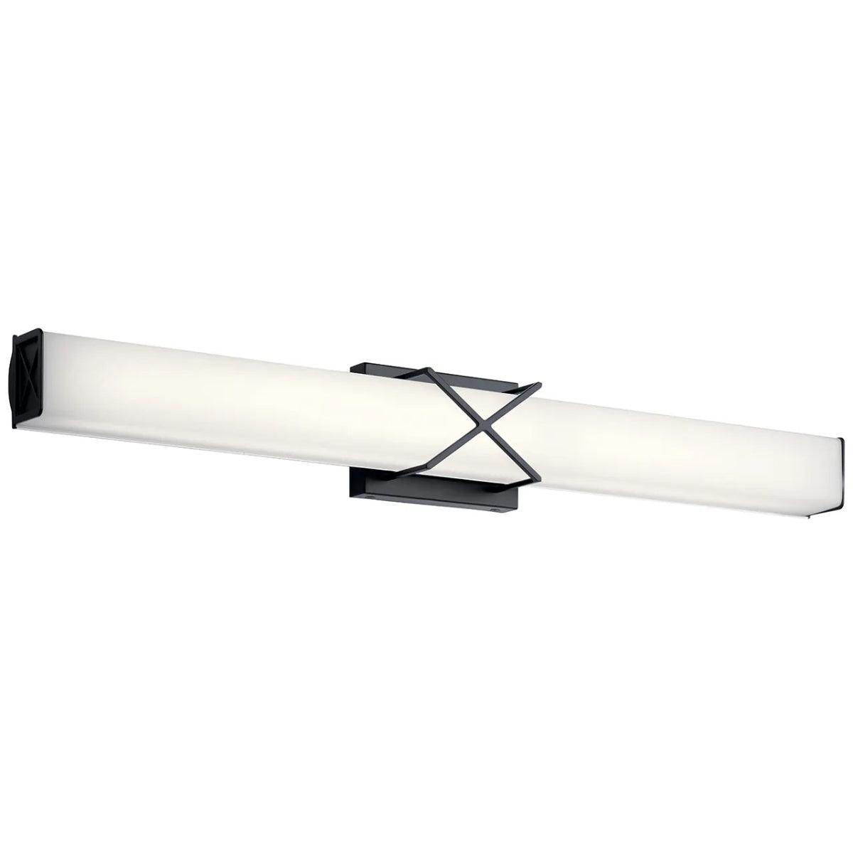 Trinsic 32 In 3-Lights LED Bathroom vanity Light With Clear Satin Etched Glass, Black Finish - Bees Lighting