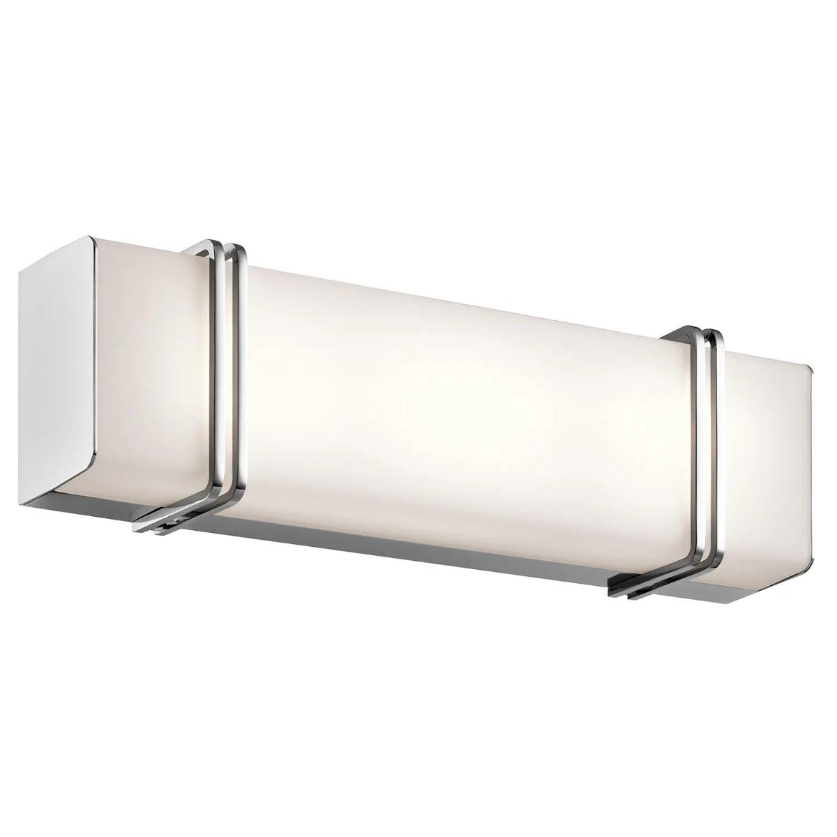 Impello 18 In 1-Light LED Bathroom Vanity Light With Clear Satin Etched Glass, Chrome Finish - Bees Lighting