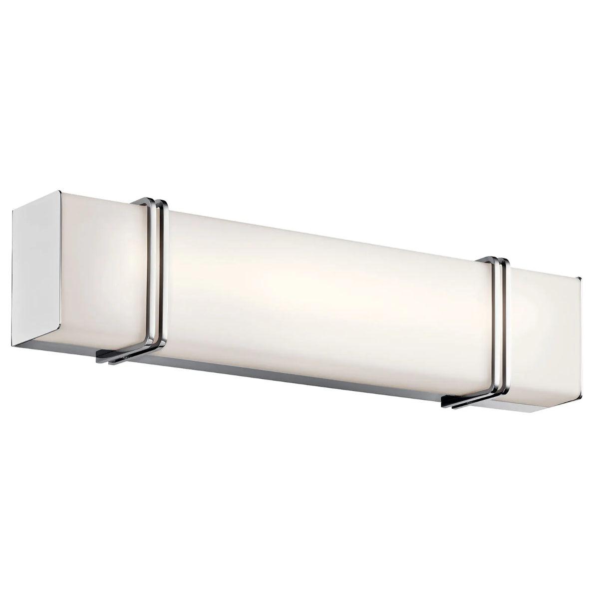 Impello 24 In 1-Light LED Bathroom Vanity Light With Clear Satin Etched Glass, Chrome Finish - Bees Lighting