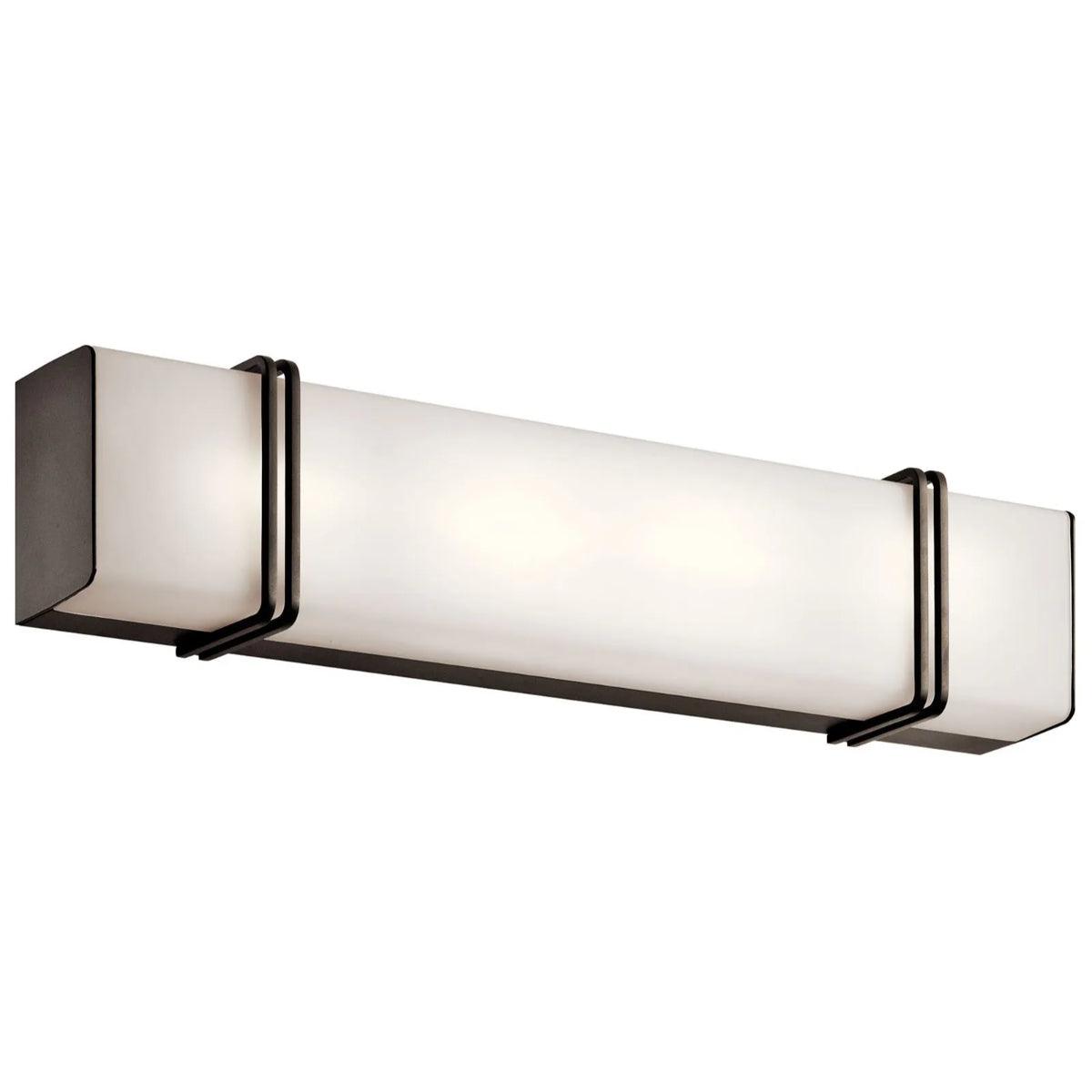 Impello 24 In 1-Light LED Bathroom Vanity Light With Clear Satin Etched Glass, Bronze Finish - Bees Lighting