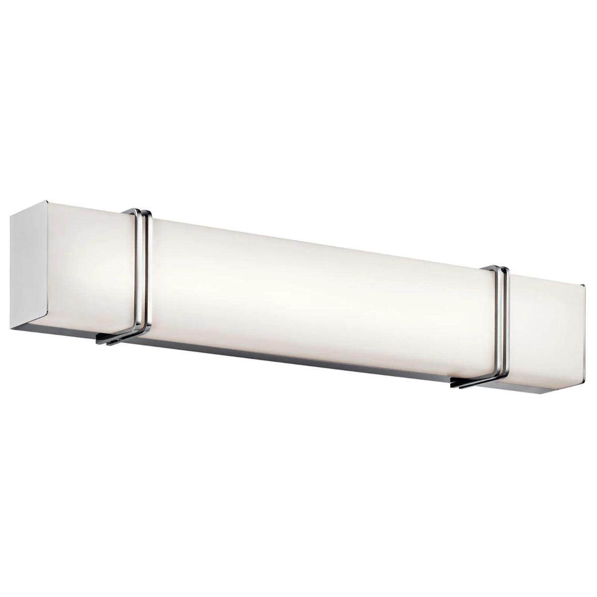 Impello 30 In 1-Light LED Bathroom Vanity Light With Clear Satin Etched Glass, Chrome Finish - Bees Lighting