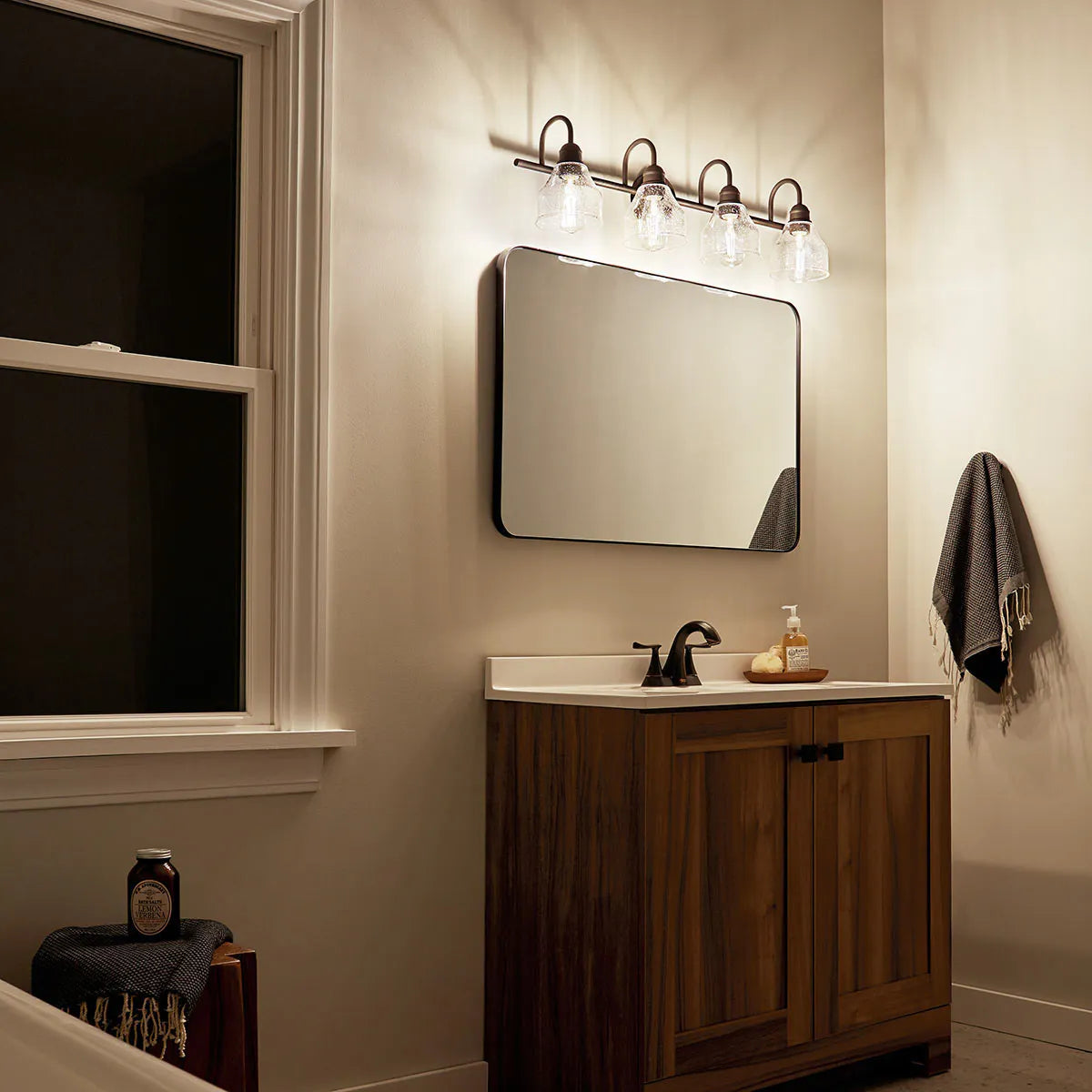 Avery 34 In 4-Lights Bathroom Vanity Light With Clear Fluted Glass, Bronze Finish - Bees Lighting