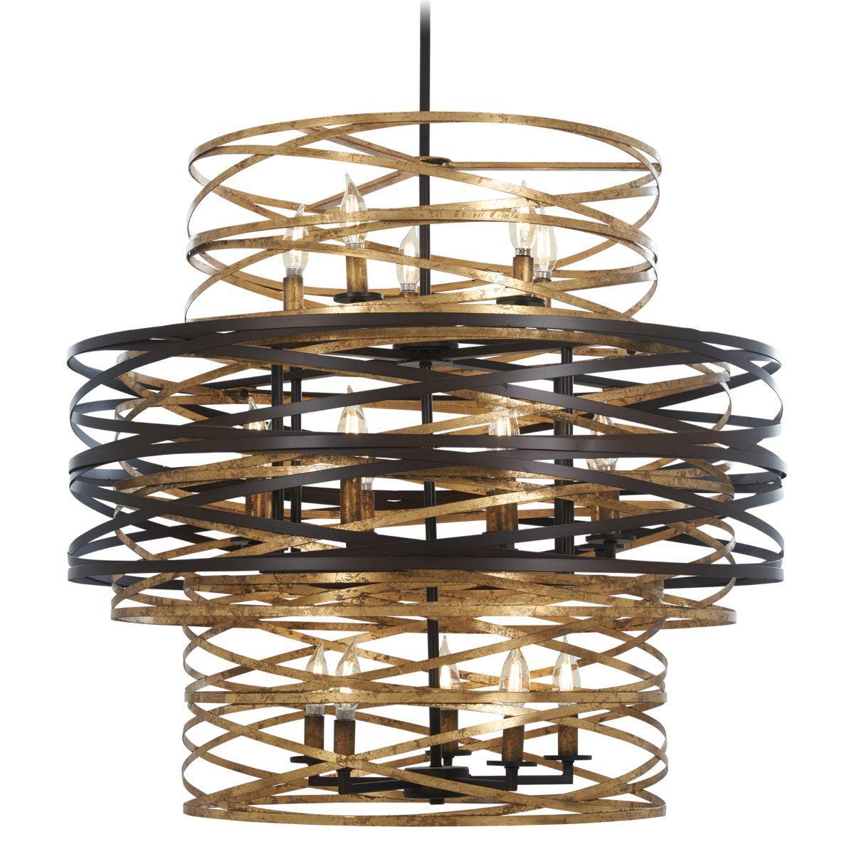 Vortic Flow 30 in. 18 Lights Chandelier Dark Bronze & Gold finish - Bees Lighting