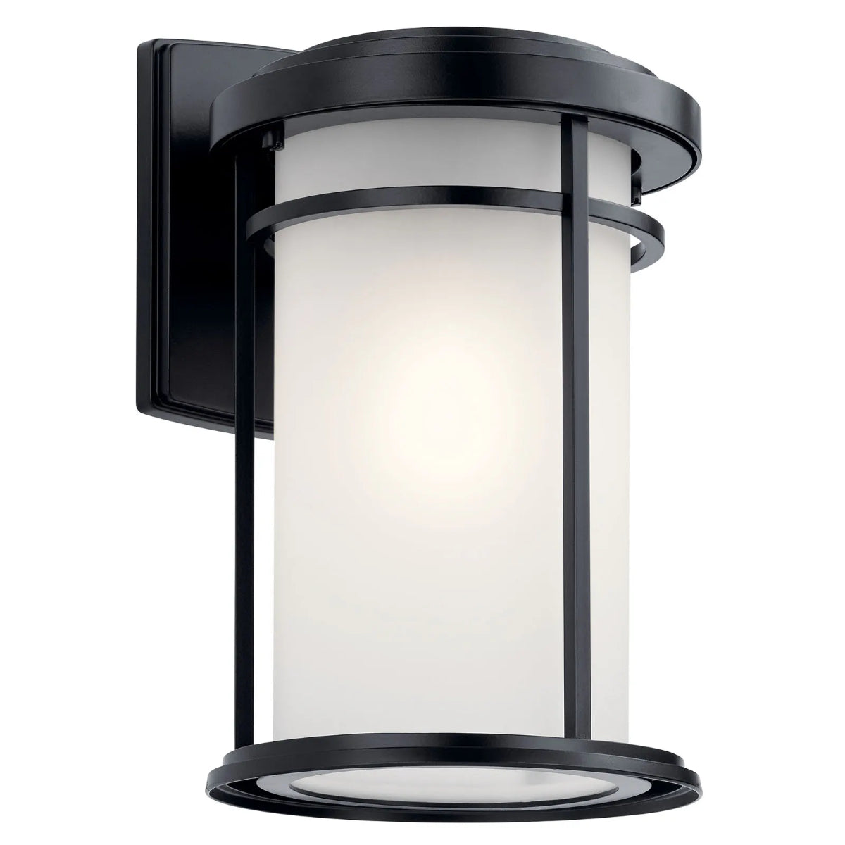 Toman 13 In 1-Light Outdoor Wall Light With Clear Satin Etched Glass, Black Fnish