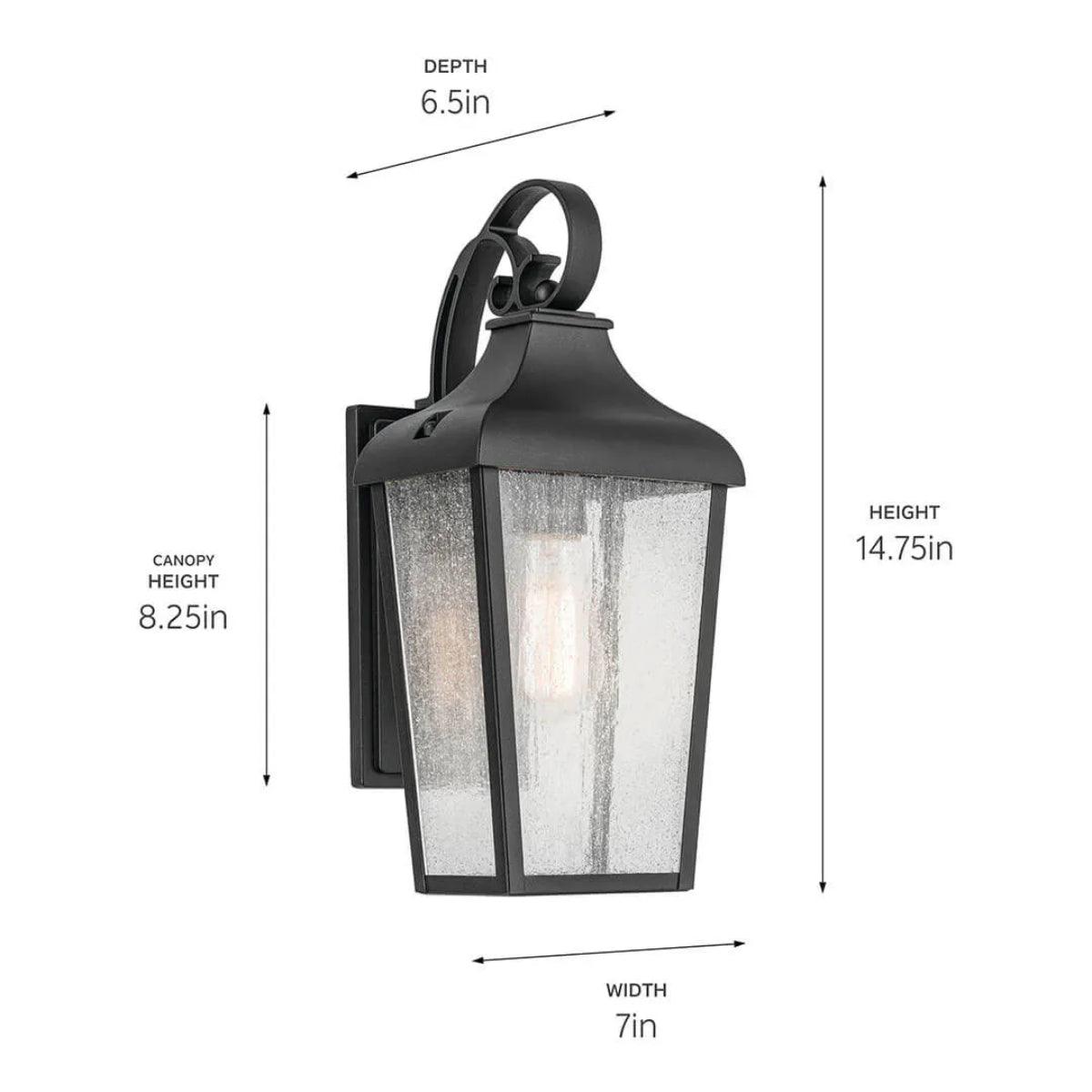 Forestdale 15 In 1-Light Outdoor Wall Light With Clear Seeded Glass, Black - Bees Lighting