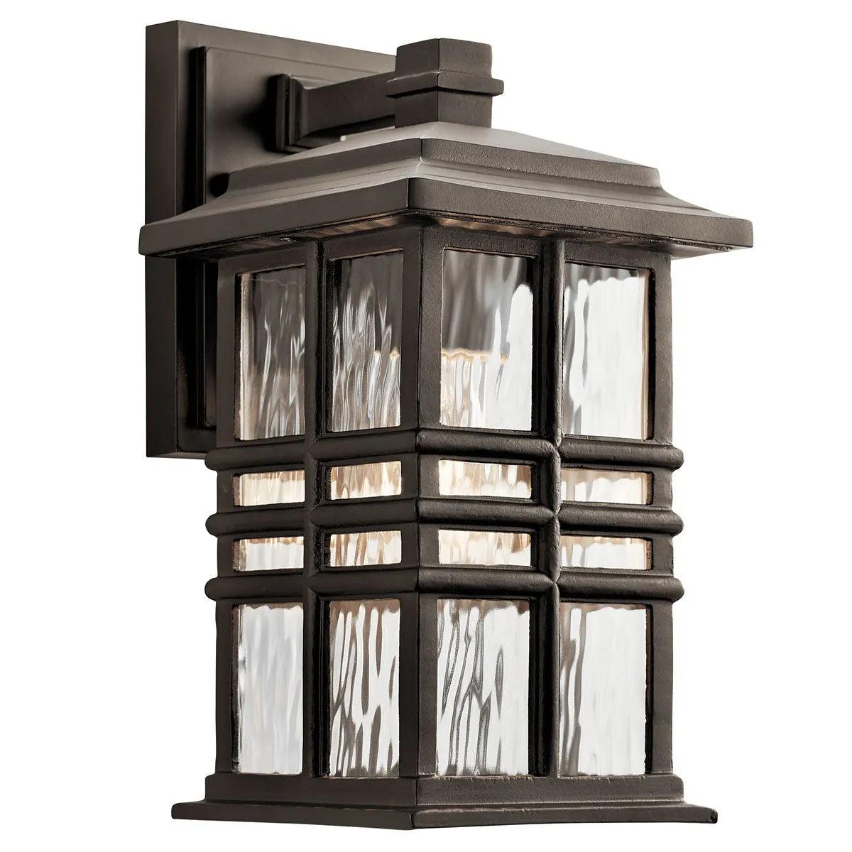 Beacon Square 12 In 1-Light Outdoor Wall Light with Clear Hammered Glass, Bronze Finish - Bees Lighting