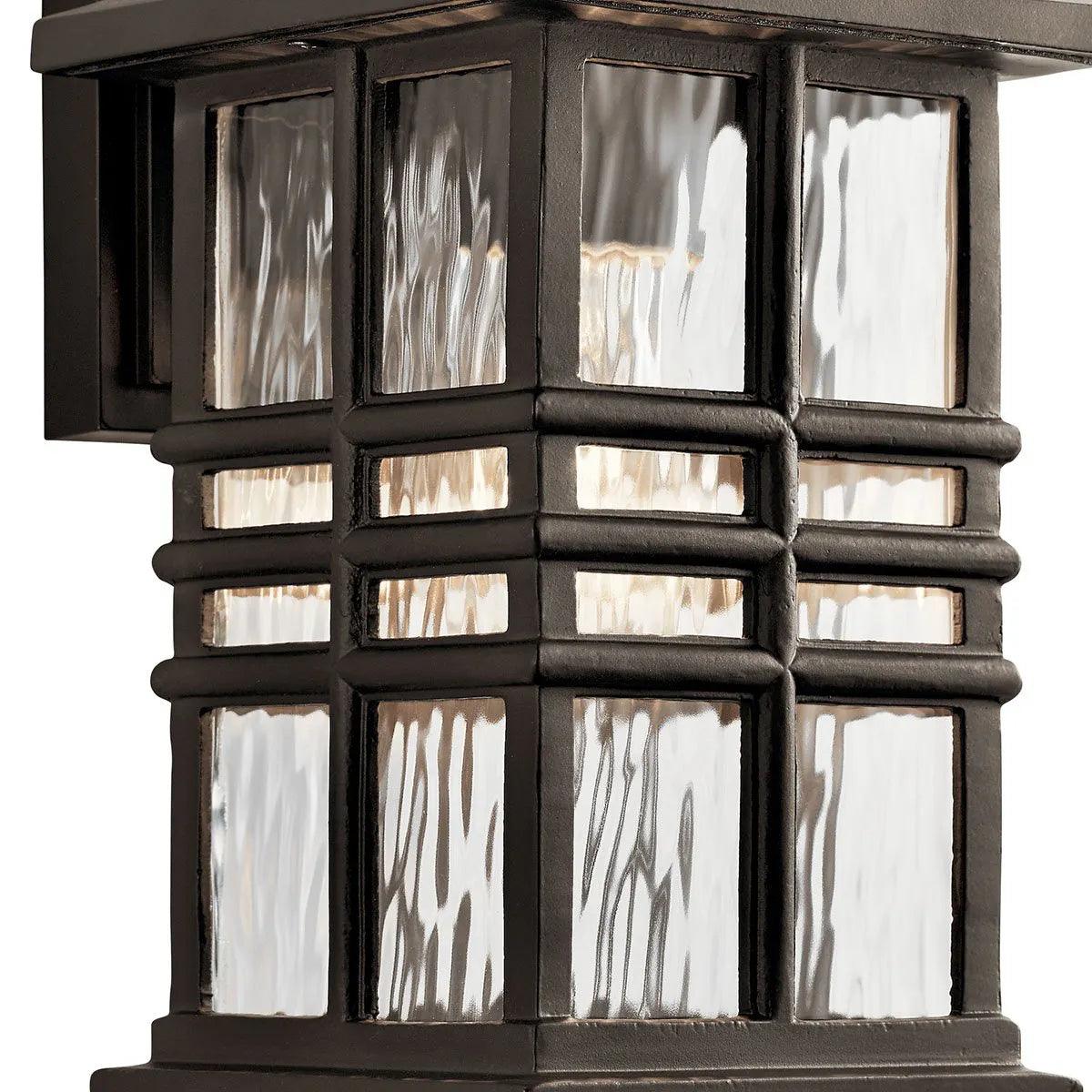 Beacon Square 12 In 1-Light Outdoor Wall Light with Clear Hammered Glass, Bronze Finish - Bees Lighting