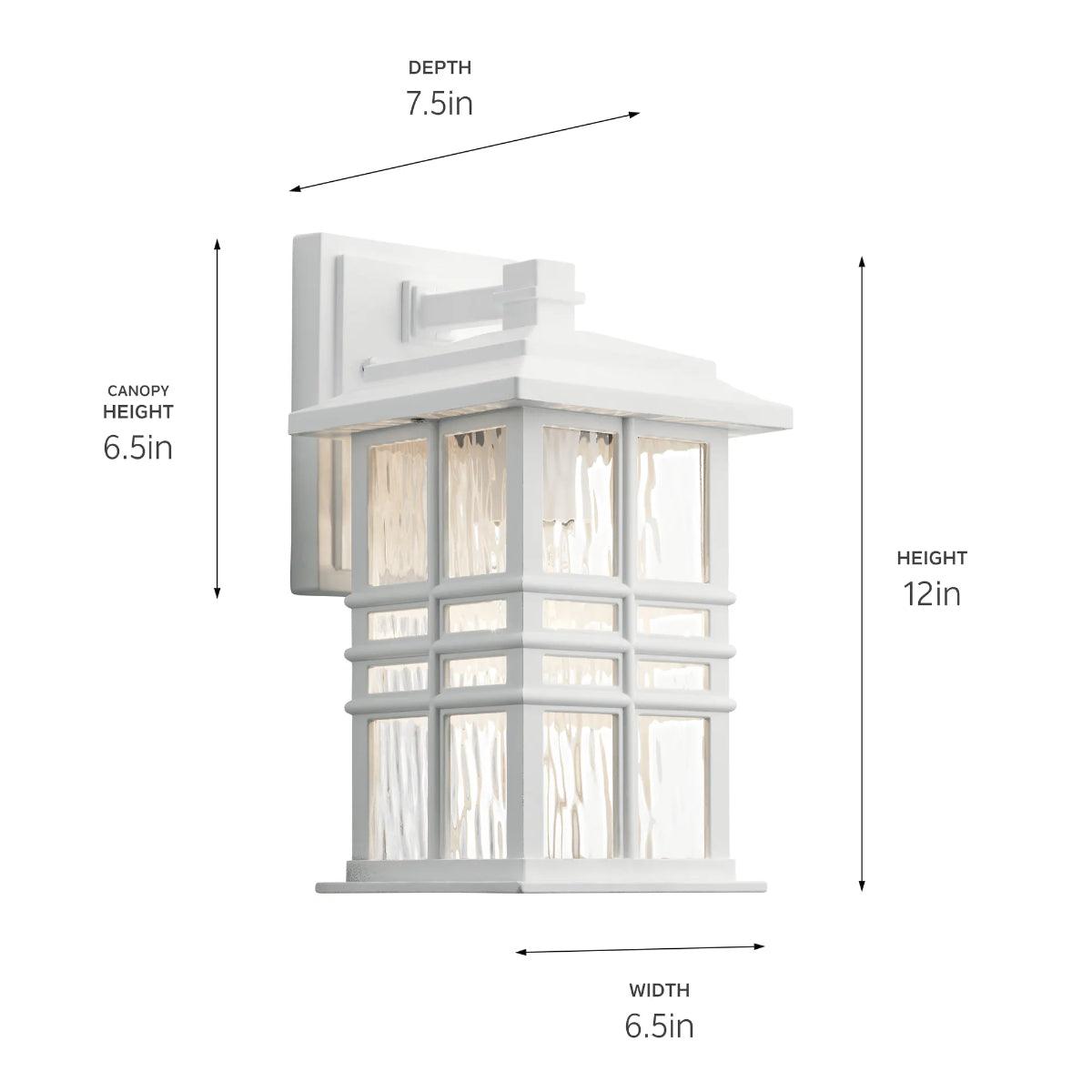 Beacon Sqaure 12 In 1-Light Outdoor Wall Light With Clear Hammered Glass, White Finish - Bees Lighting