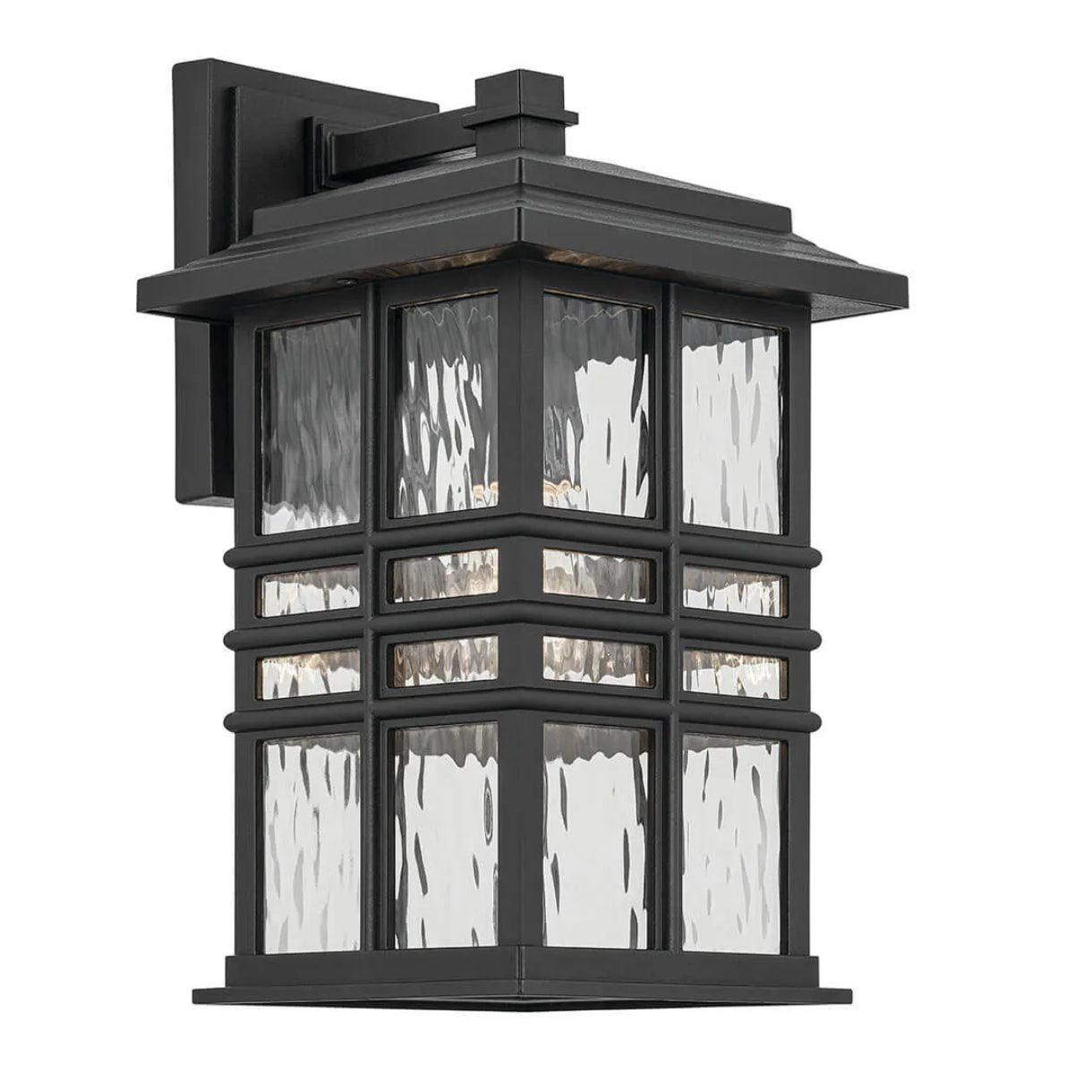 Beacon Square 14 In 1-Light Outdoor Wall Light with Clear Hammered Glass, Black Finish - Bees Lighting