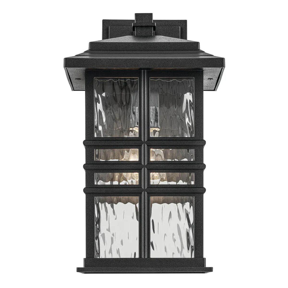 Beacon Square 14 In 1-Light Outdoor Wall Light with Clear Hammered Glass, Black Finish - Bees Lighting