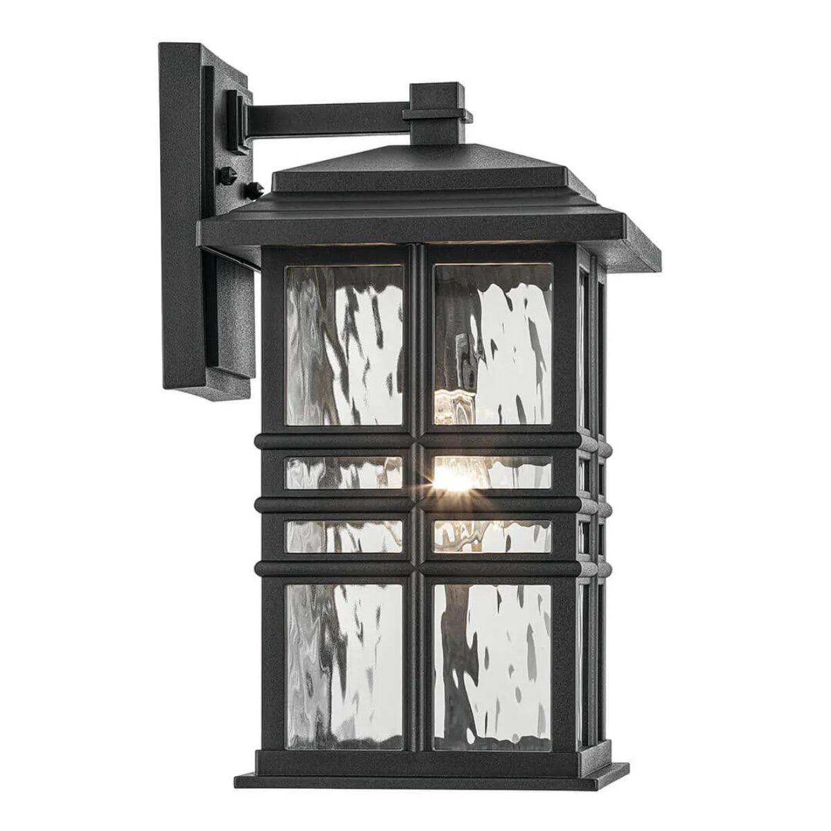 Beacon Square 14 In 1-Light Outdoor Wall Light with Clear Hammered Glass, Black Finish - Bees Lighting