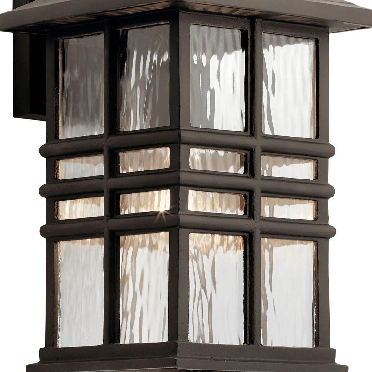 Beacon Square 14 In 1-Light Outdoor Wall Light with Clear Hammered Glass, Bronze Finish - Bees Lighting