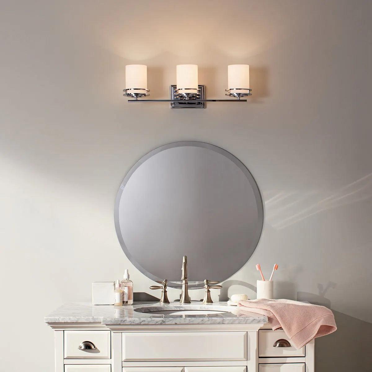 Hendrik 24 In 3-Lights Bathroom Vanity Light With Satin Etched Cased Opal Glass, Brushed Nickel Finish - Bees Lighting