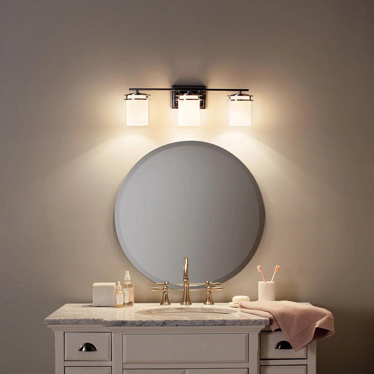 Hendrik 24 In 3-Lights Bathroom Vanity Light With Satin Etched Cased Opal Glass, Brushed Nickel Finish - Bees Lighting