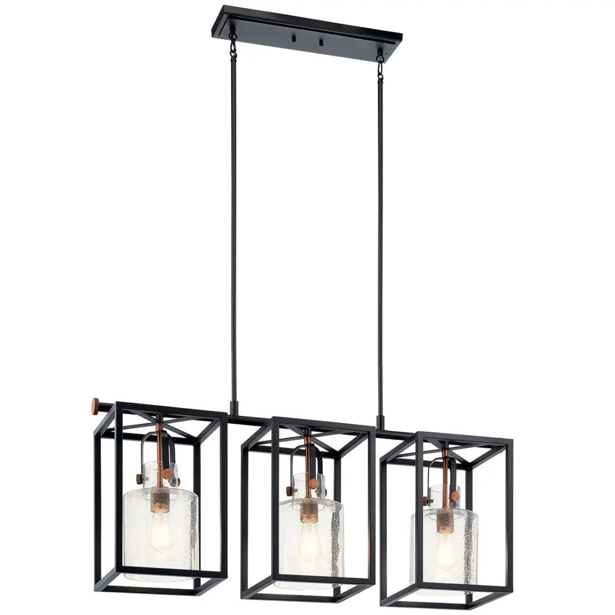 Kitner 42" 3-Light Linear Chandelier with Clear Seeded Glass, Black Finish - Bees Lighting