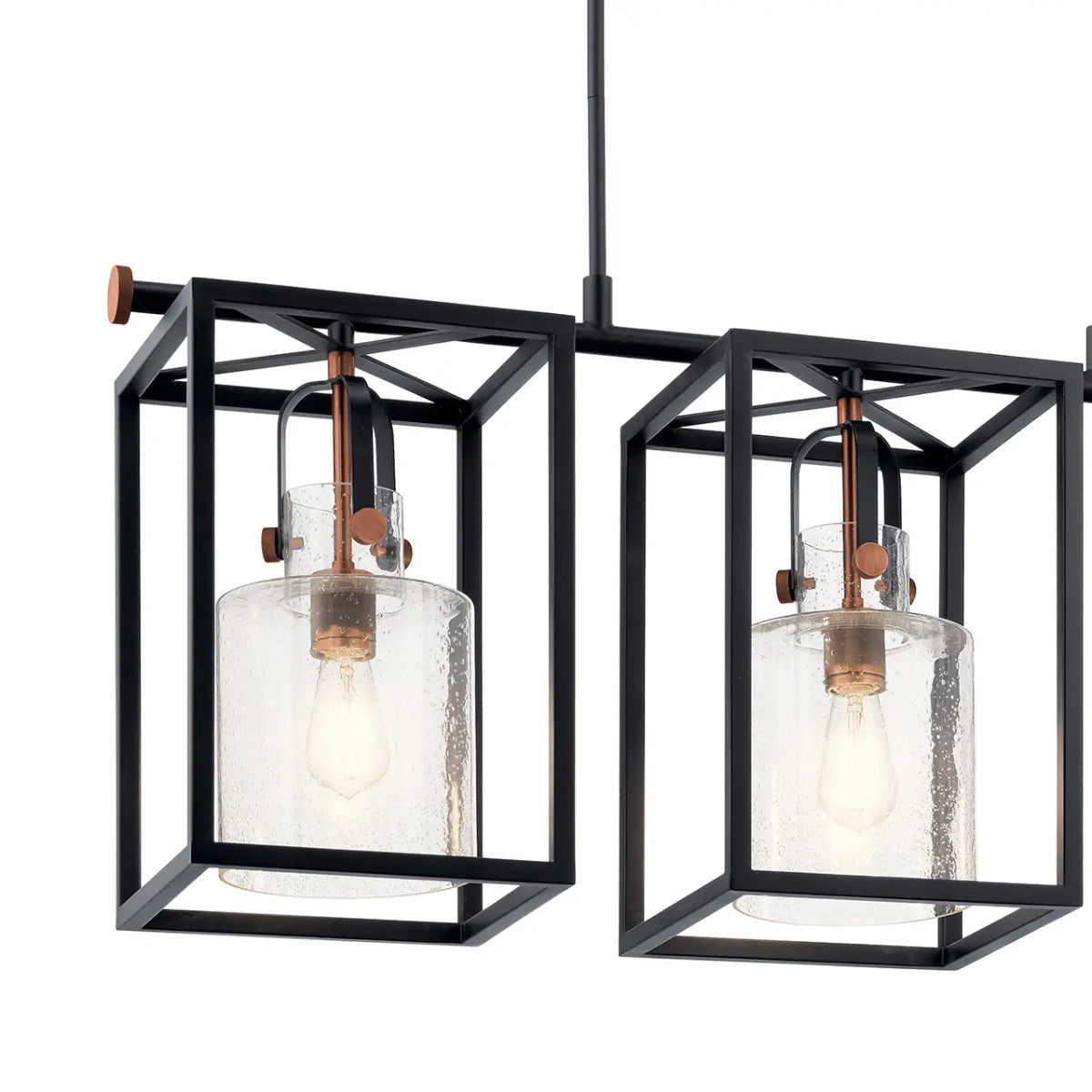 Kitner 42" 3-Light Linear Chandelier with Clear Seeded Glass, Black Finish - Bees Lighting