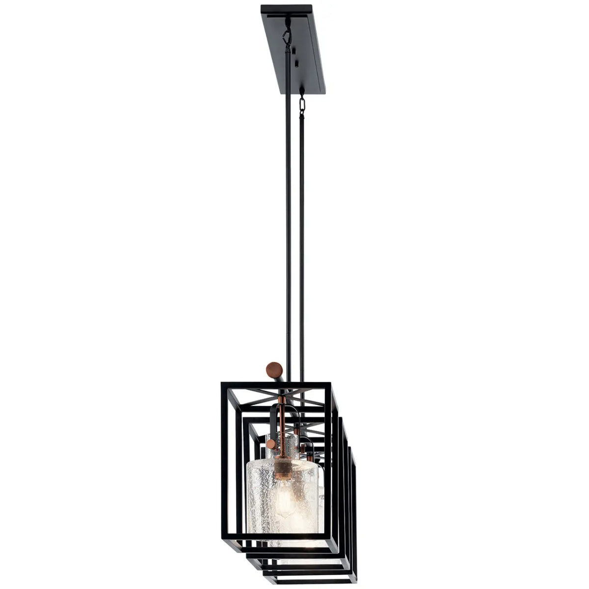 Kitner 42" 3-Light Linear Chandelier with Clear Seeded Glass, Black Finish - Bees Lighting