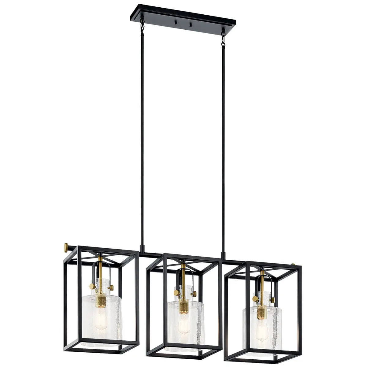 Kitner 42" 3-Light Linear Chandelier with Clear Seeded Glass, Natural Brass Finish - Bees Lighting