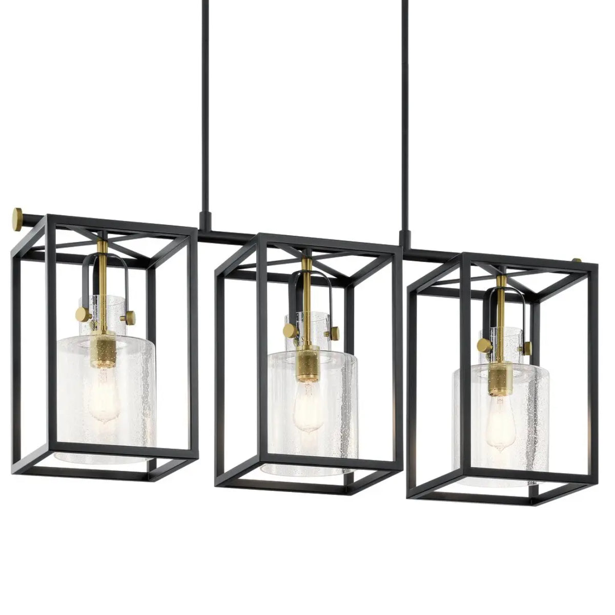 Kitner 42" 3-Light Linear Chandelier with Clear Seeded Glass, Natural Brass Finish - Bees Lighting