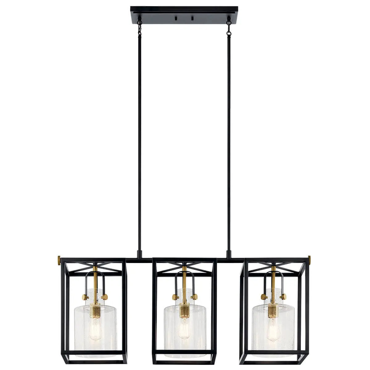 Kitner 42" 3-Light Linear Chandelier with Clear Seeded Glass, Natural Brass Finish - Bees Lighting