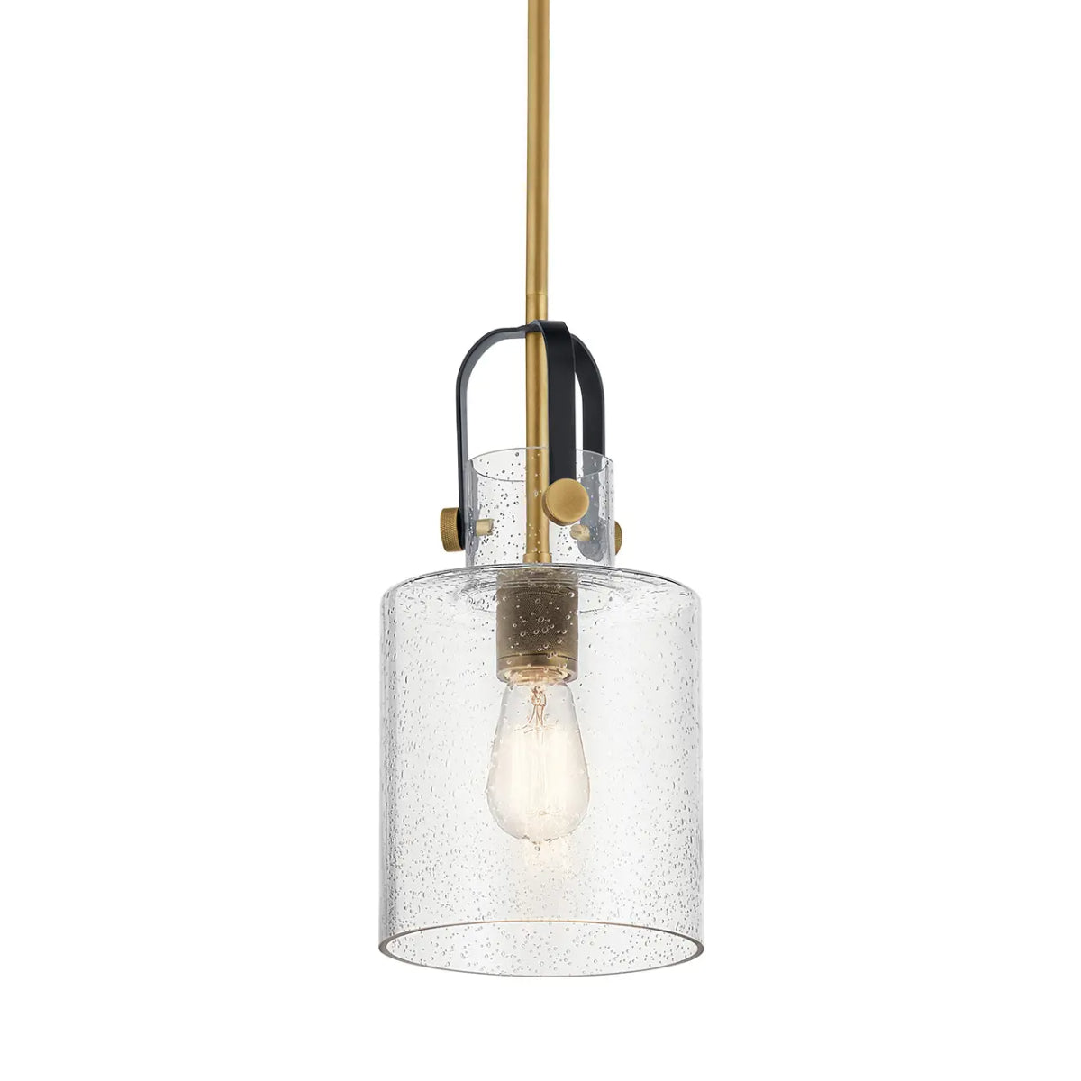 Kitner 15" 1-Light Pendant Light with Clear Seeded Glass, Natural Brass Finish - Bees Lighting