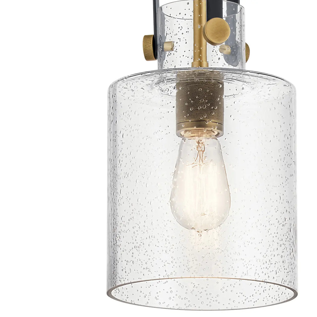 Kitner 15" 1-Light Pendant Light with Clear Seeded Glass, Natural Brass Finish - Bees Lighting