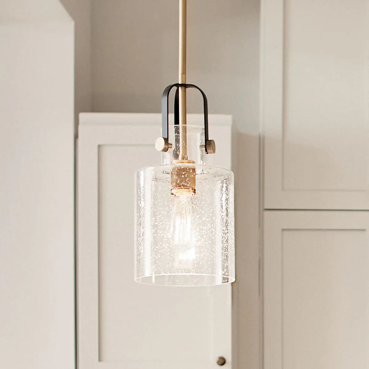 Kitner 15" 1-Light Pendant Light with Clear Seeded Glass, Natural Brass Finish - Bees Lighting