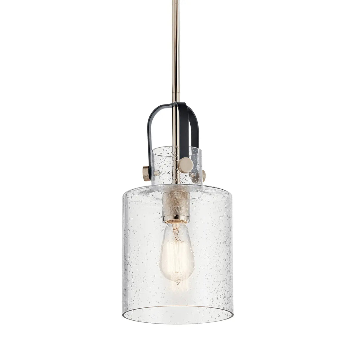 Kitner 15" 1-Light Pendant Light with Clear Seeded Glass, Polished nickel Finish - Bees Lighting