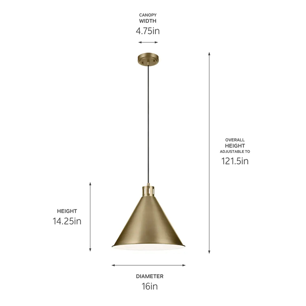 Zailey 16" 1-Light Pendant Light, Natural Brass Finish - Bees Lighting