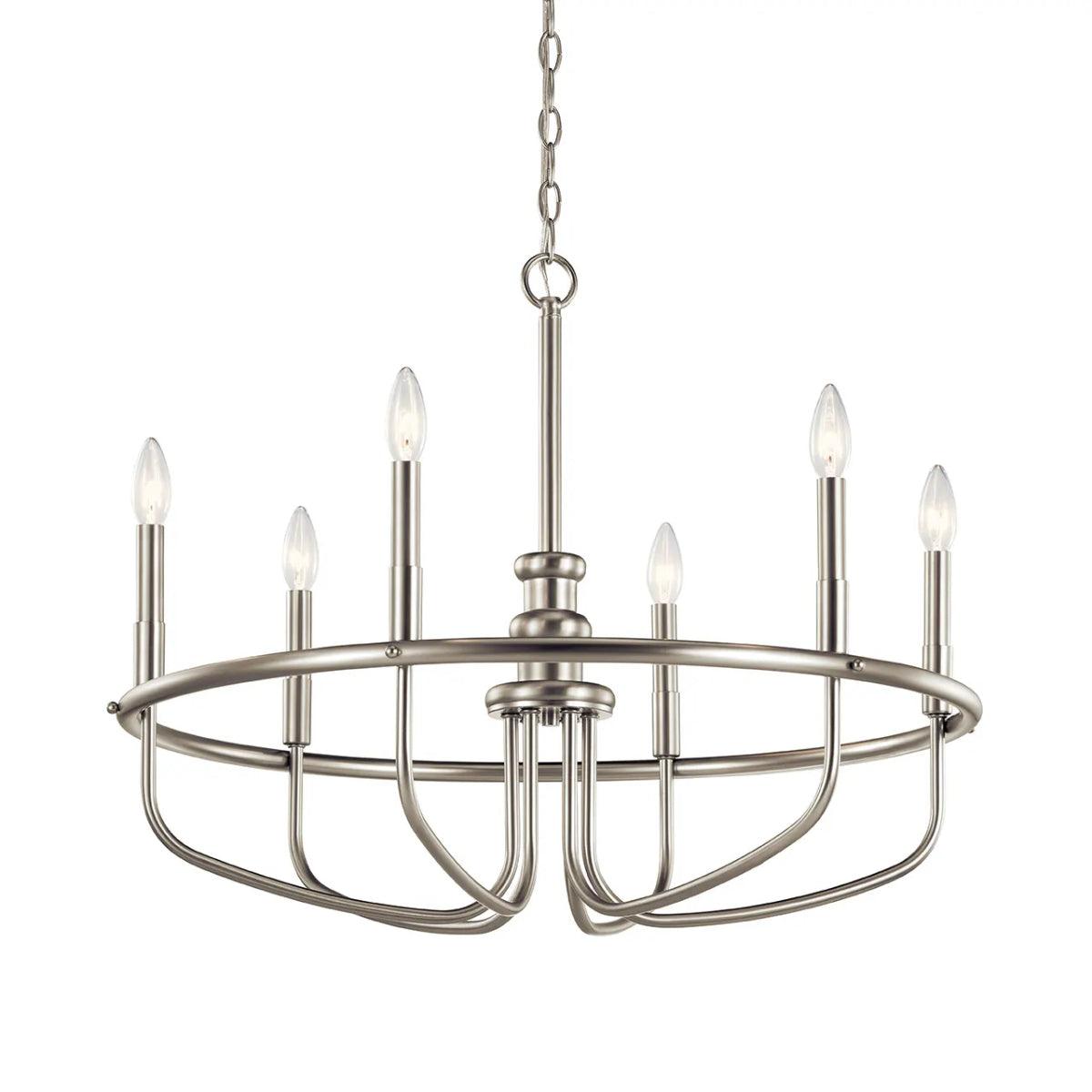 Capitol Hill 29" 6-Light Chandelier 1-Tier, Brushed Nickel Finish - Bees Lighting