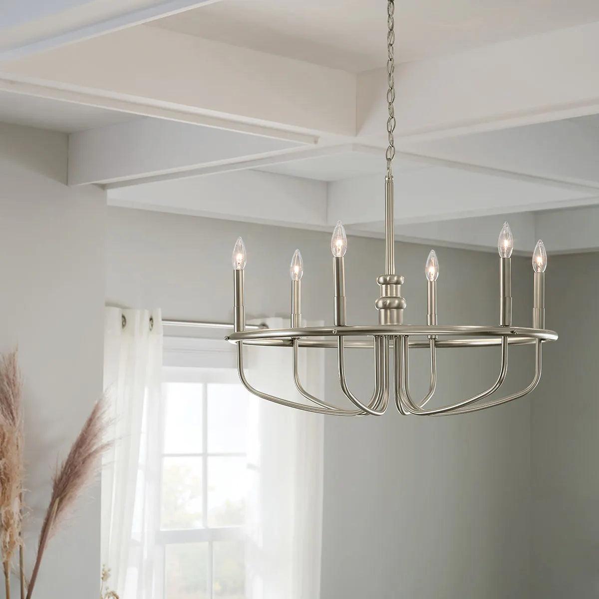 Capitol Hill 29" 6-Light Chandelier 1-Tier, Brushed Nickel Finish - Bees Lighting