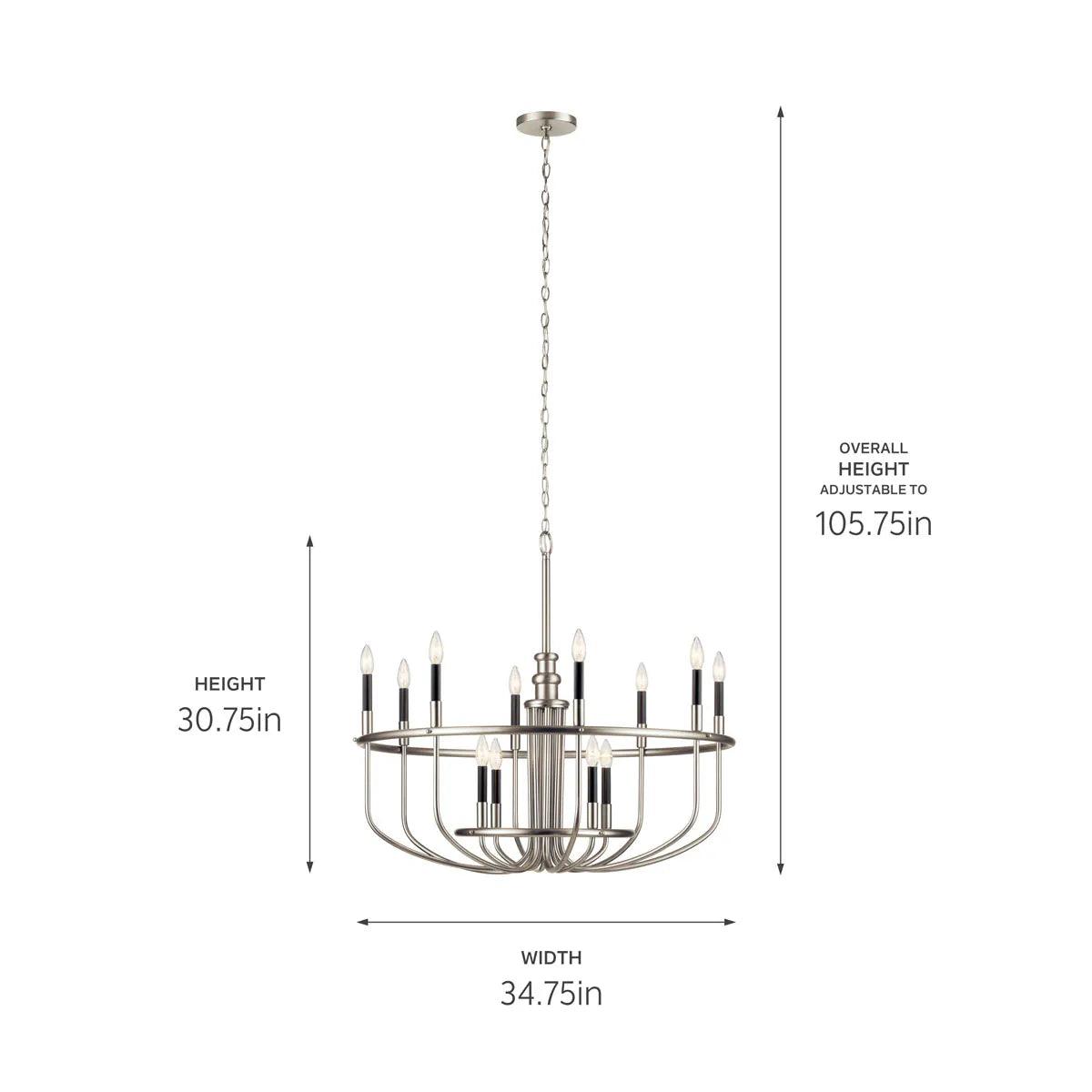 Capitol Hill 35" 12-Light Chandelier Multi-Tier, Brushed Nickel Finish - Bees Lighting