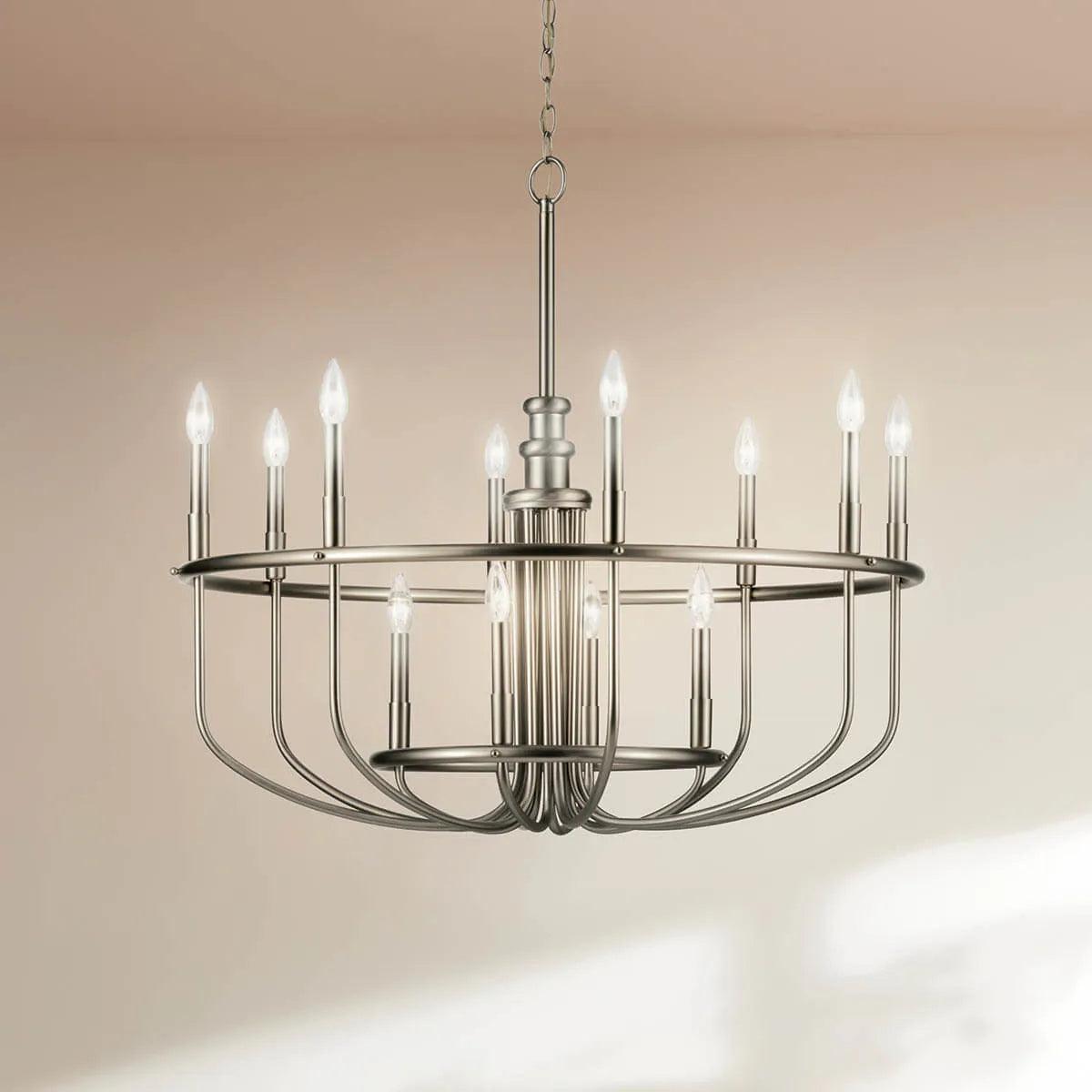 Capitol Hill 35" 12-Light Chandelier Multi-Tier, Brushed Nickel Finish - Bees Lighting